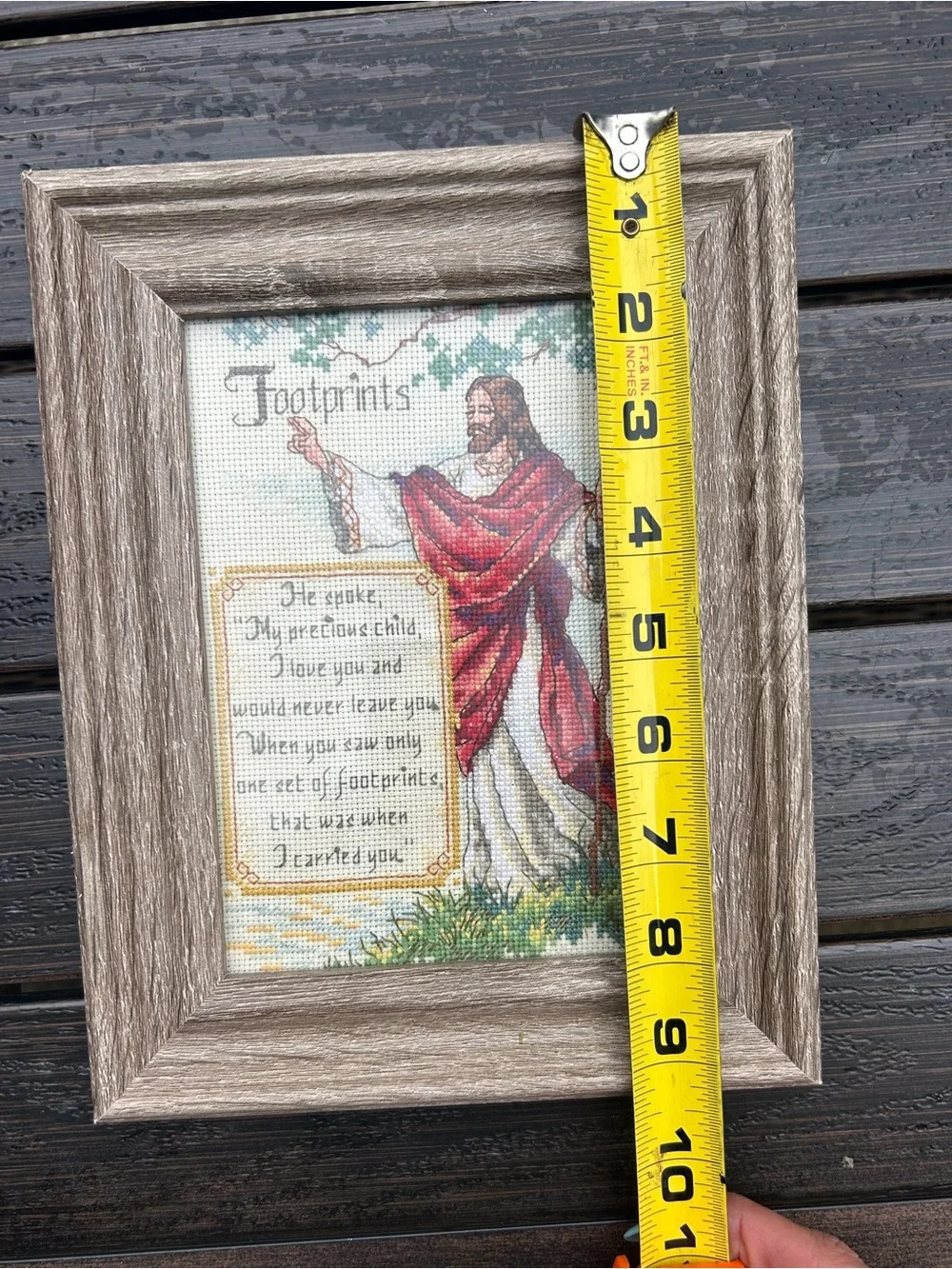 Framed 'Footprints' Cross-Stitch Wall Art in Red and Cream